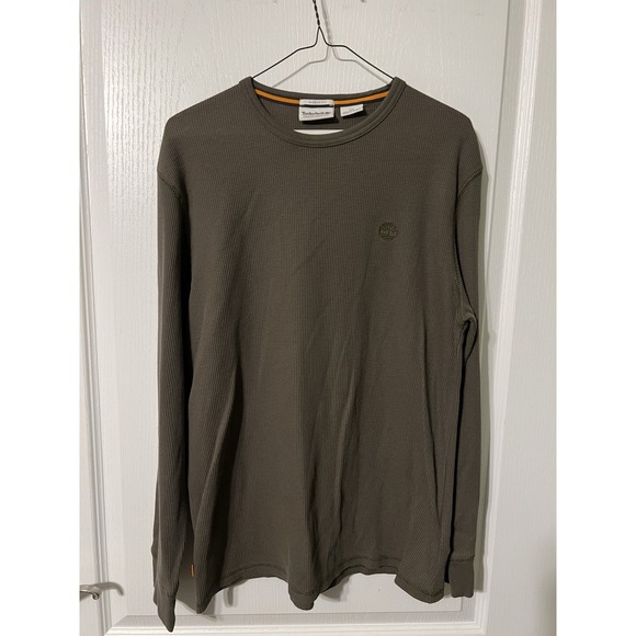 Timberland Men's Green Waffle Knit Long Sleeve Shirt Sz L Great Condition - Picture 1 of 3